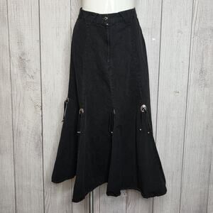 Vintage Circle T Black Maxi Skirt Western Concho Prairie Goth, sz 11/12